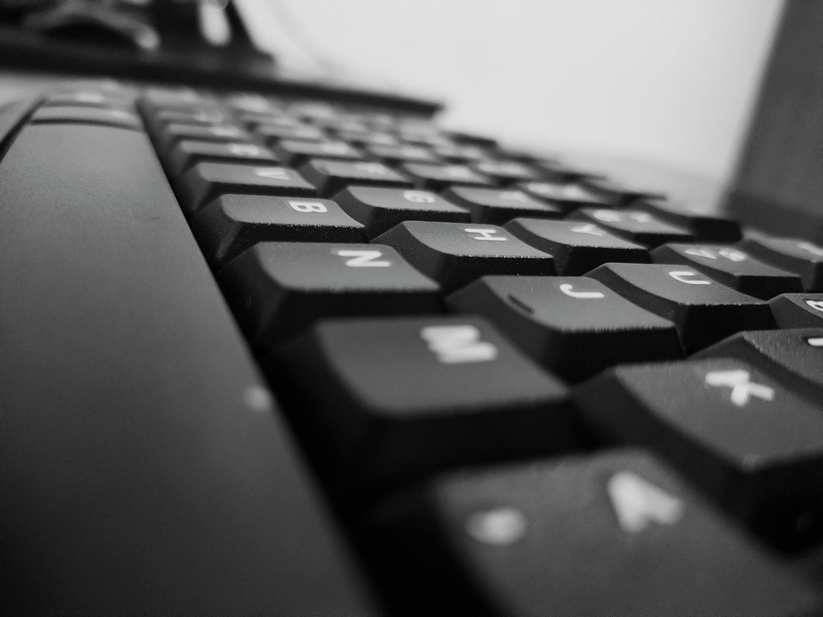 Black and White Photo of a Computer Keyboard